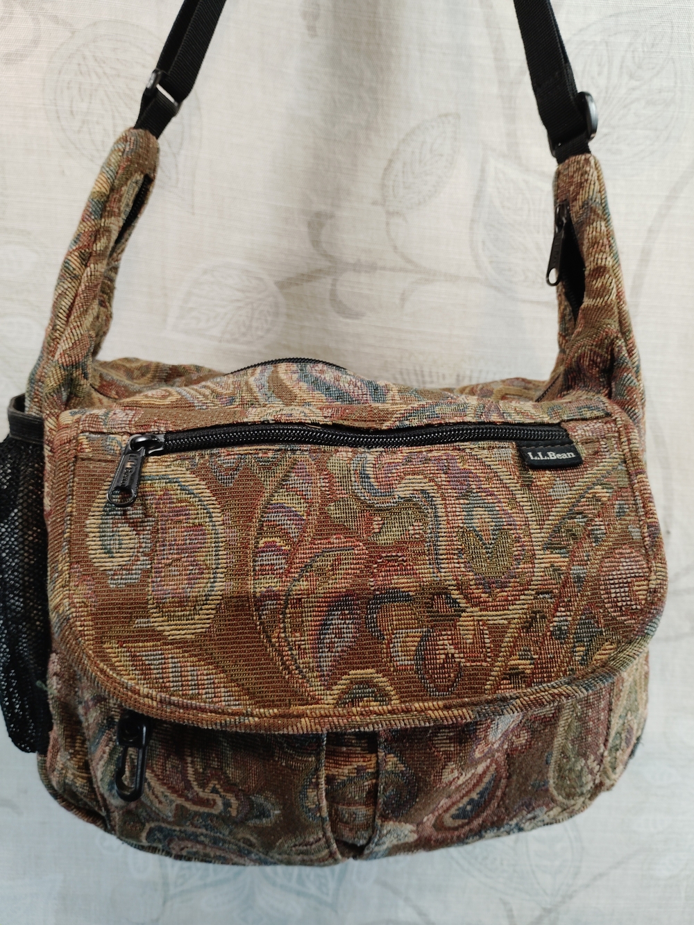 L.L. Bean Tapestry Paisley Crossbody Bag in Brown and Tan